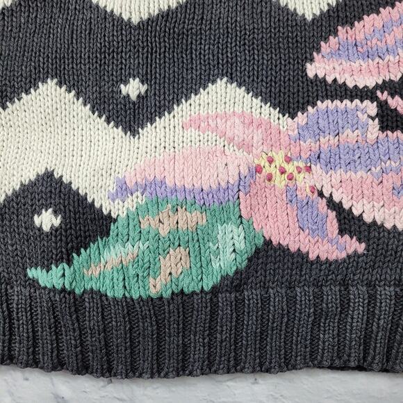 Vintage Ninon de Lenclos Floral Embroidered Harlequin Sleeve Sweater size Small - Picture 6 of 10